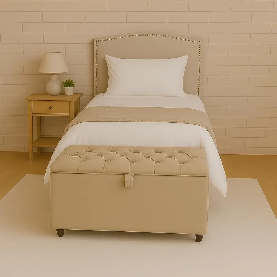 Baú Divã Sara Recamie Capitonê 80cm Suede Para Quarto Cama Solteiro (BEGE) | Amazon (BR)