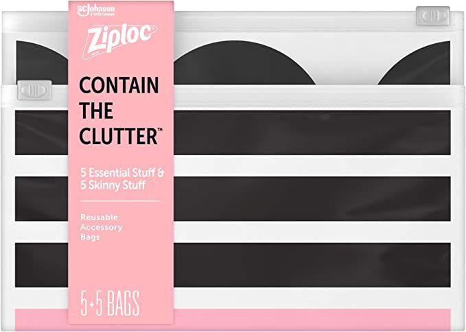 Ziploc Reusable Travel Makeup and Accessory Bag, Great for School or Work, Chic Collection, 5 Ess... | Amazon (US)