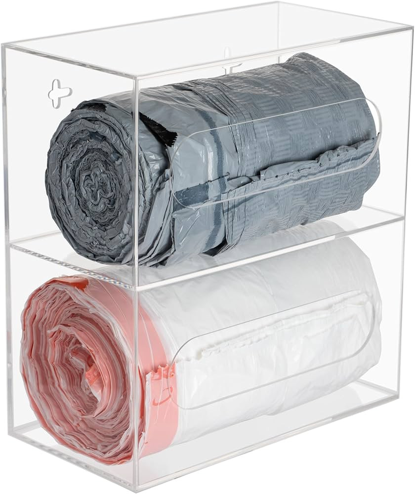 Trash Bag Dispenser Roll Holder Wall Mount and Under Sink, 2 Compartment Clear Acrylic Cabinet Ki... | Amazon (US)