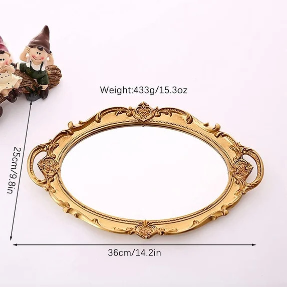 STONCEL Decorative Mirror Tray, Vintage Oval Display Tray for Perfume, Makeup, Jewelry, Cosmetic ... | Walmart (US)