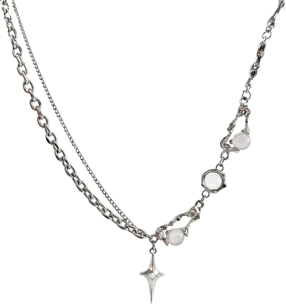 Y2k Irregular Necklace Star Pendant Moonlight Stone Fashion Collar Chain Design Spicy Silver Jewe... | Amazon (US)