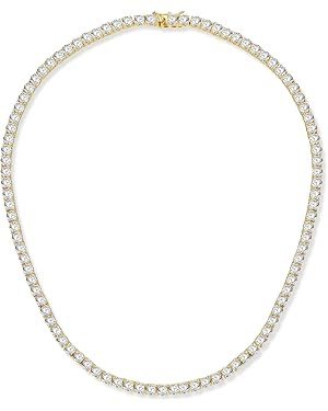Gemsme 4.0mm CZ Tennis Necklace, 18K White/Yellow Gold Plated 4.0mm Round Cubic Zirconia Classic ... | Amazon (US)