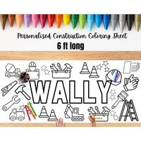 Coloring Sheet - Giant Personalized Construction Theme Poster, Fun Birthday Party Activity, Big Tablecloth Page Gift | Etsy (US)