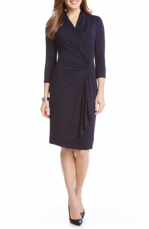Karen Kane Cascade Faux Wrap Dress in Navy at Nordstrom, Size Large | Nordstrom