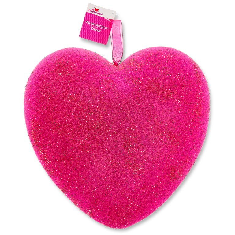 Valentine's Day Flocked Pink Heart Ornament, 17", by Way To Celebrate | Walmart (US)