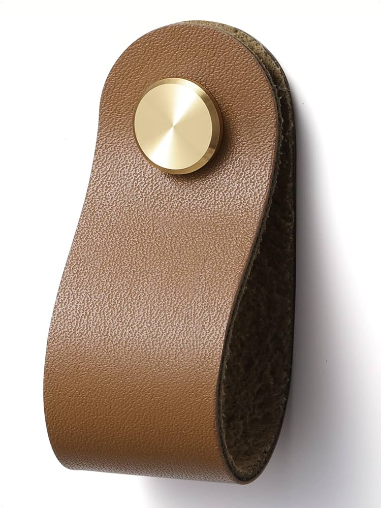 Brown Leather Drawer Pulls 6 Pack Leather Handles Cabinet knobs for Kitchen Cabinet Drawers Bathr... | Amazon (US)
