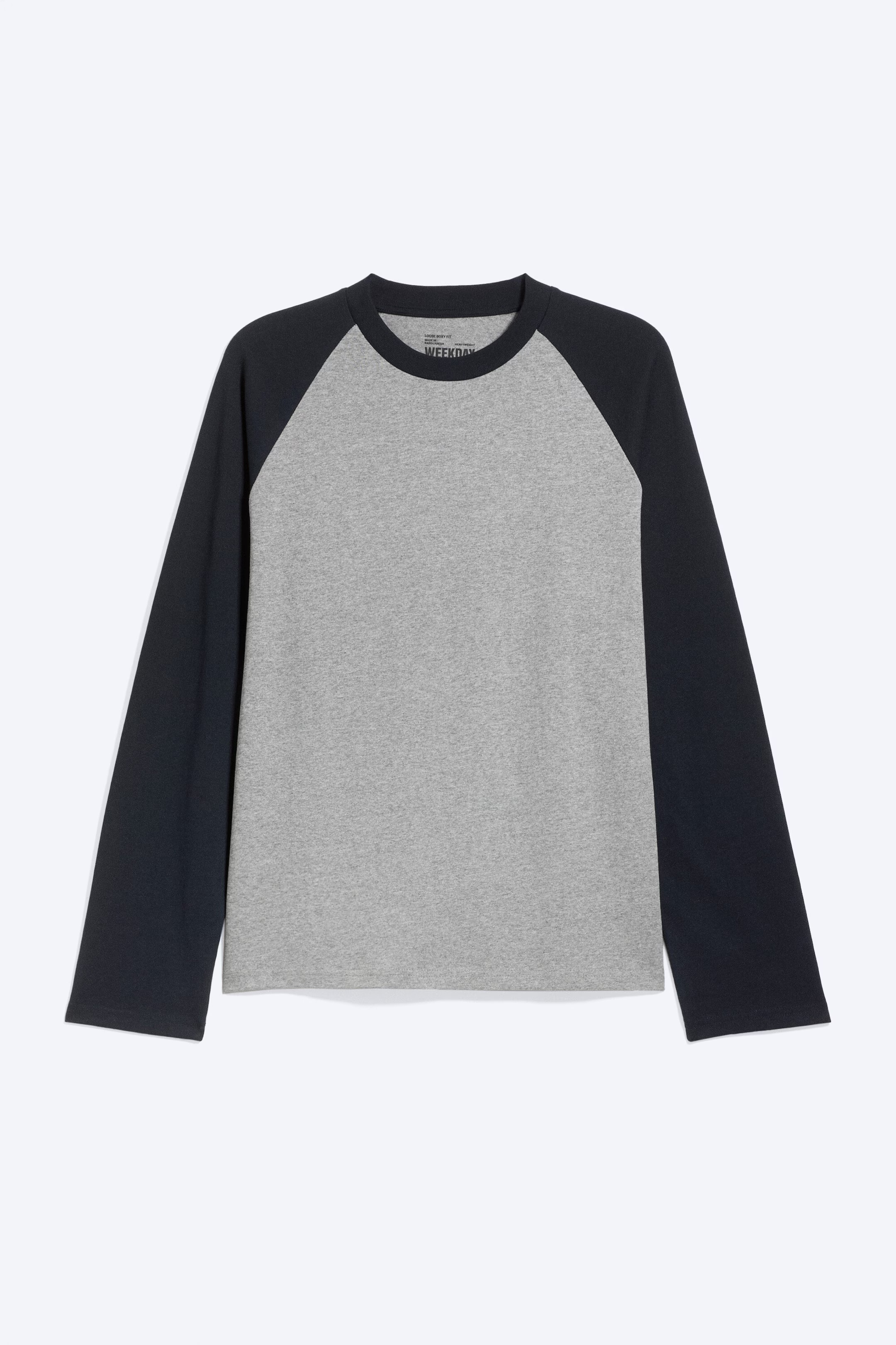 loose boxy raglan-sleeved t-shirt - Light Grey Melange & Navy Blue | Weekday GB | Weekday