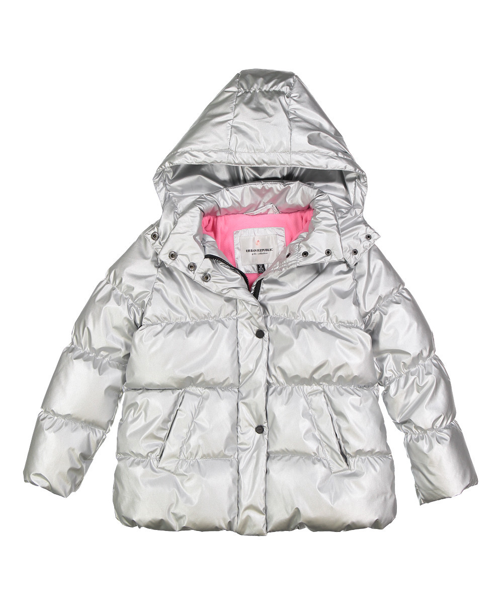 Urban Republic Girls' Puffer Coats Silver - Silver Iridescent Puffer Jacket - Infant & Girls | Zulily