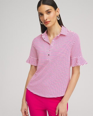 Zenergy® UPF Knit Stripe Ruffle Polo | Chico's