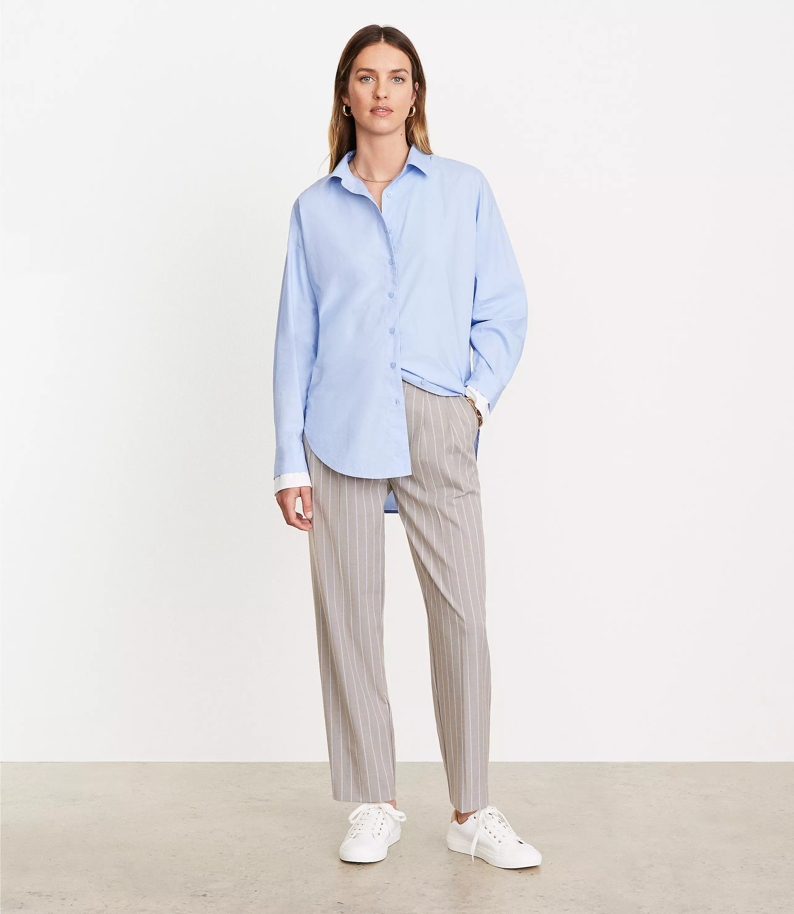 LOFT Versa Poplin Oversized Double Cuff Tunic Shirt | LOFT