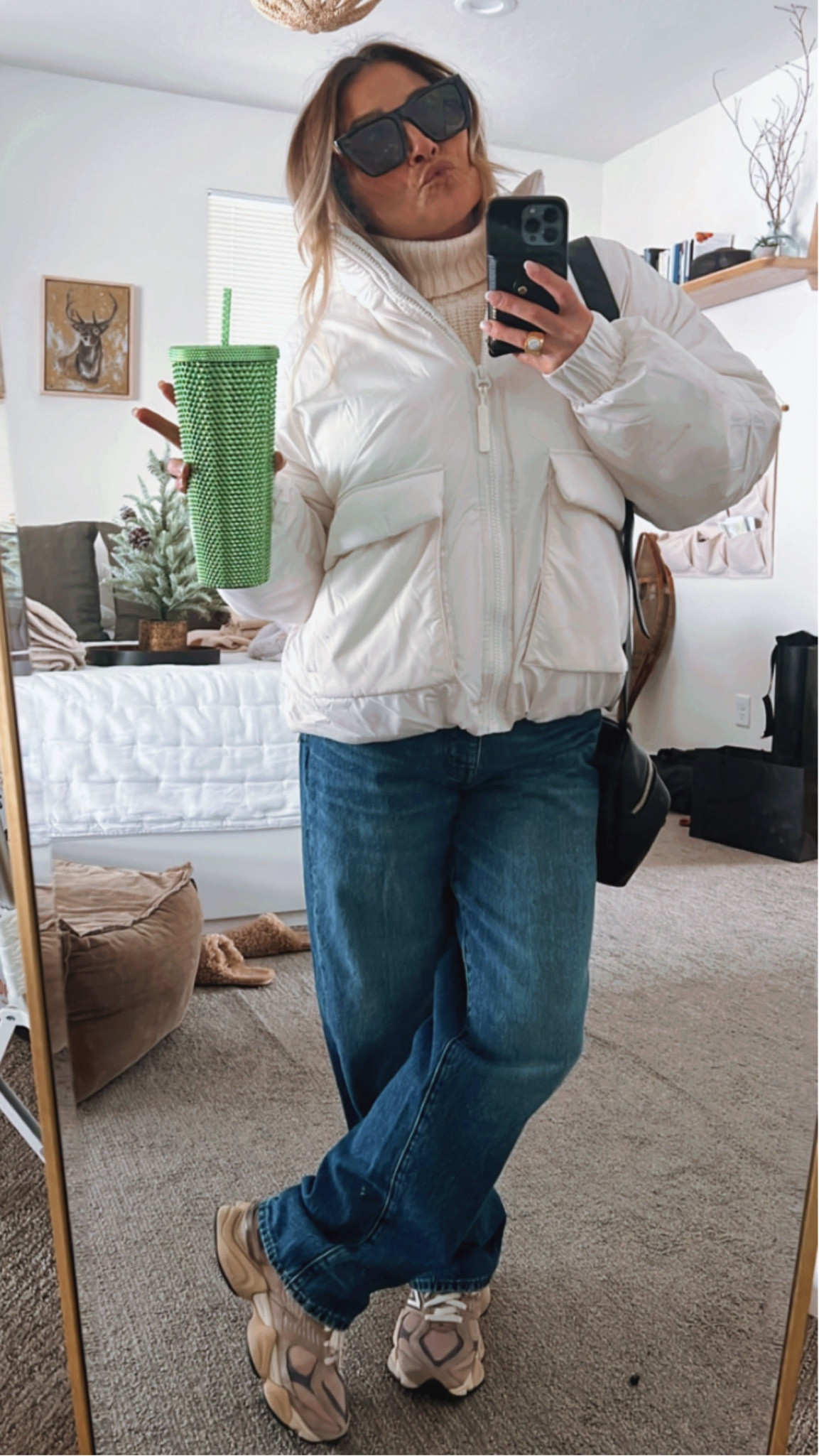 Sneakers. Baggy denim jeans. Bomber style puff jacket. Winter outfit  

#LTKU #LTKSeasonal #LTKstyletip