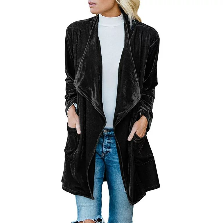 Women's Velvet Asymmetric Jacket Open Front Coat Cardigan Outwear with Pockets Solid Color Anorak... | Walmart (US)
