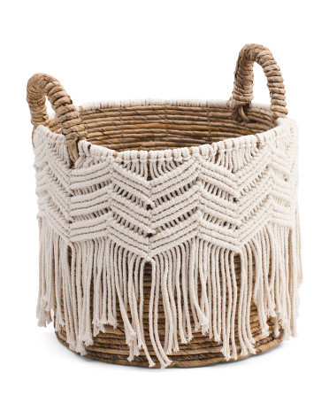 Medium Banana Leaf Round Basket With Macrame | Home | T.J.Maxx | TJ Maxx