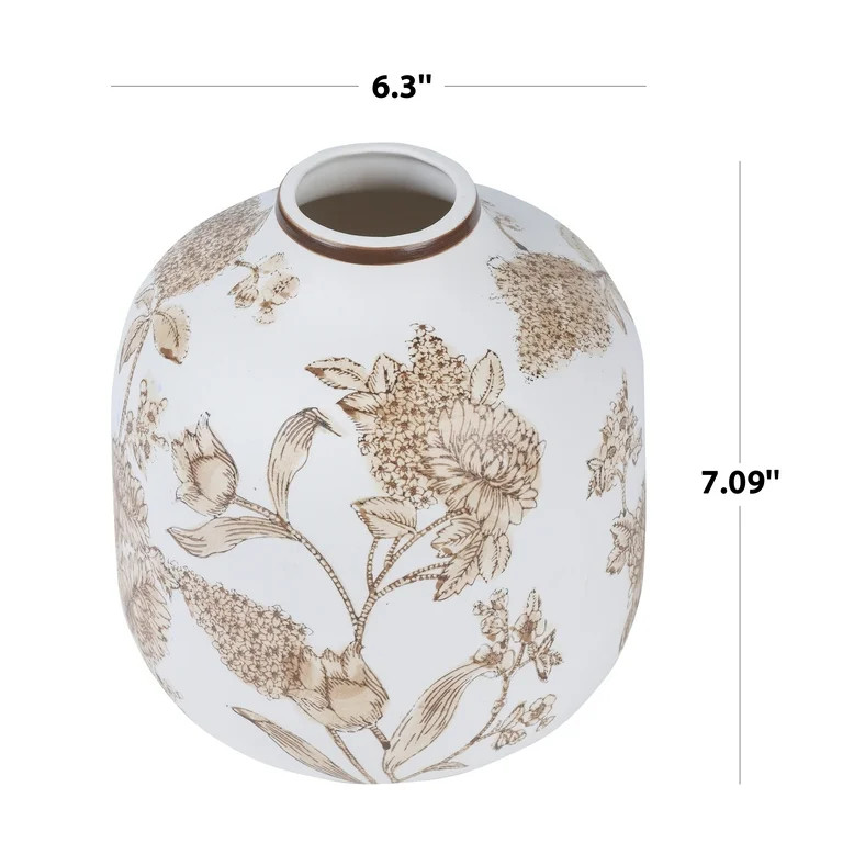 Home Decor Collection Sterling & Noble Home White Ceramic Brown Floral Painted Tabletop Vase | Walmart (US)