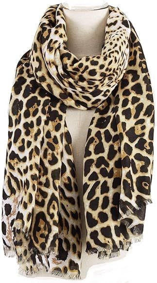 Leopard Print Scarf for Women Oversized Animal Blanket Cotton Wrap Shawl Scarves - 75 X 40 Inches... | Amazon (US)