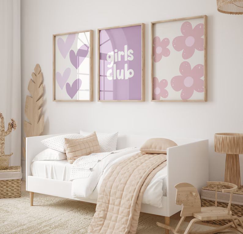 Set of 3 Girls Room Prints, Girls Club Wall Art, Daisy Wall Art, Pink and Purple Prints, Printabl... | Etsy (US)