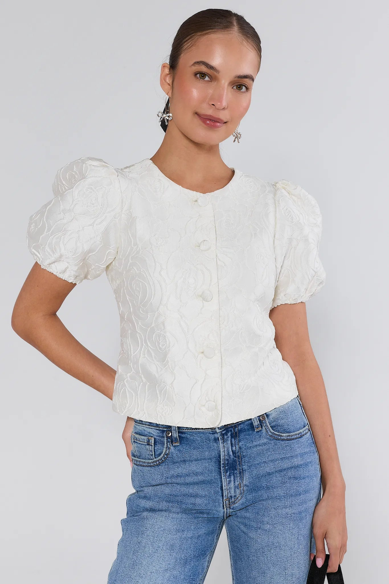 Ruth Ivory Brocade Top | Avara