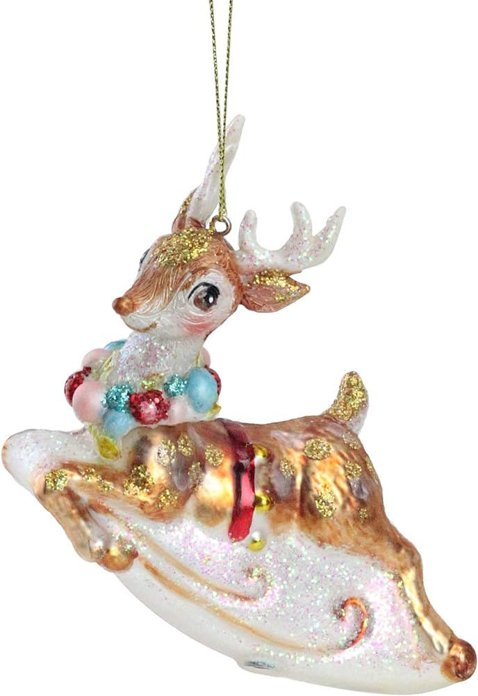 5.25" White and Red Glittered Reindeer Glass Christmas Ornament | Amazon (US)