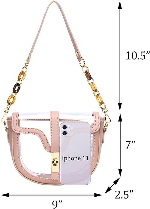 KKXIU Clear Crossbody Bag for Women Stadium Approved Vegan Leather Concert Shoulder Sports See-Th... | Amazon (US)
