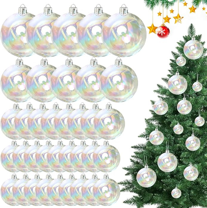 Christmas 60PCS Iridescent Ornaments Balls Multisize Christmas Clear Ornament Balls Clear Plastic... | Amazon (US)