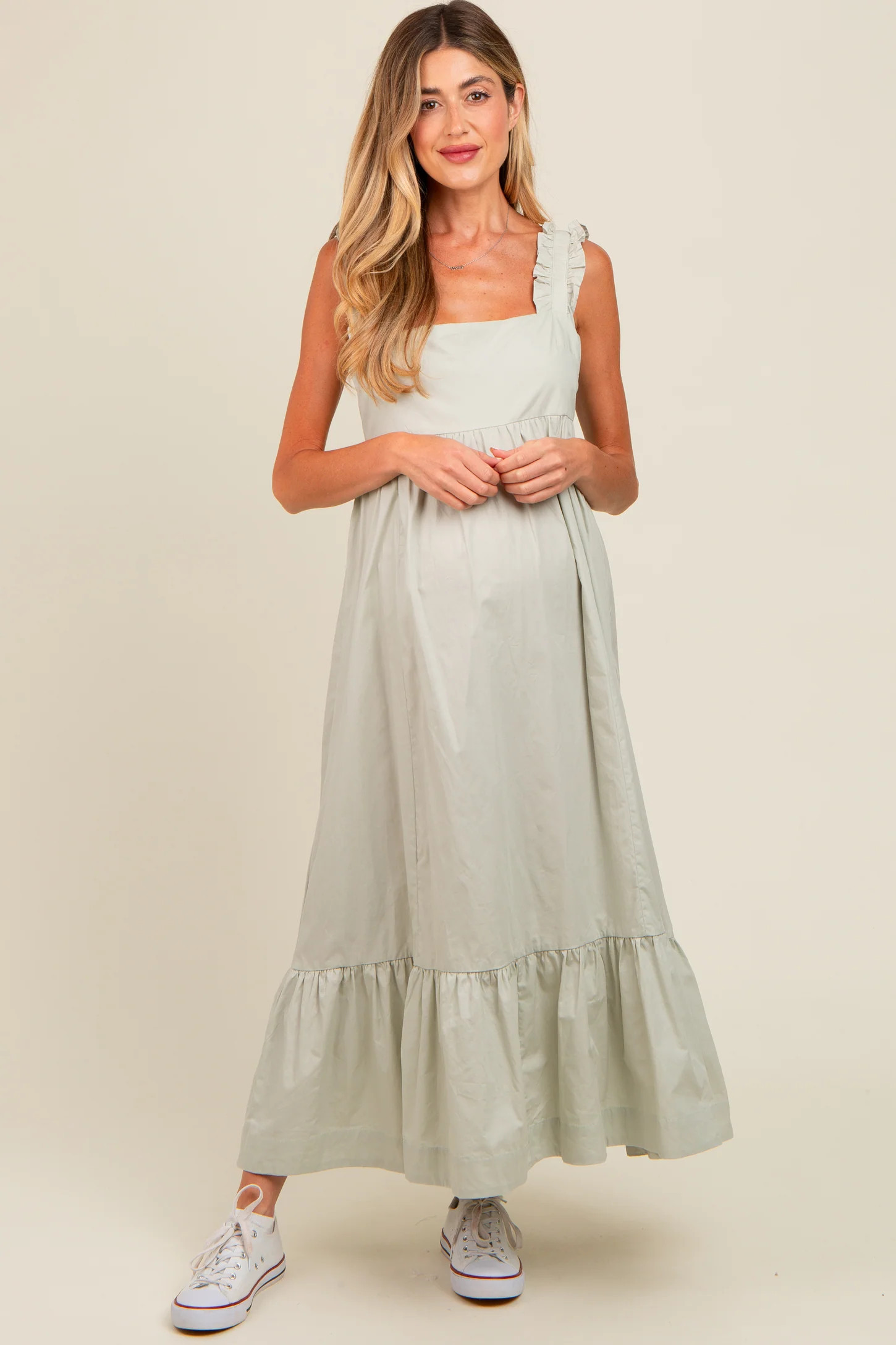 Light Olive Pinafore Cutout Tie Back Maternity Maxi Dress | PinkBlush Maternity