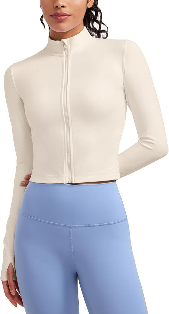 CRZ YOGA Womens Butterluxe Full Zip Cropped Workout Jackets Slim Fit Lightweight Athletic Yoga Ja... | Amazon (US)