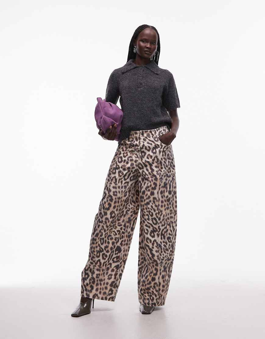 ASOS DESIGN barrel leg pants in leopard print-Multi | ASOS (Global)