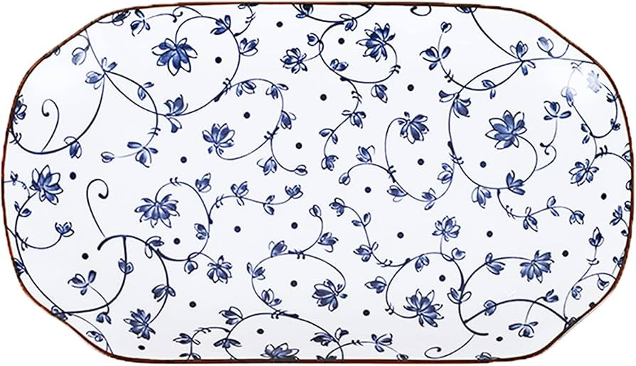Gegong 12 inch Fish Plate Blue and White Porcelain Dish Serving Plate Floral Dinner Shallow Plate... | Amazon (US)