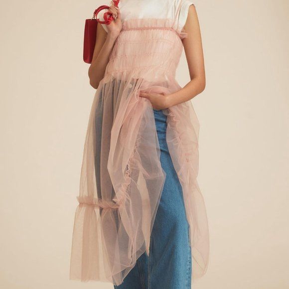 NWT Women's Anthropologie Pink Sheer Smocked Slip Tulle Dress | Poshmark