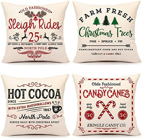 4TH Emotion Farmhouse Christmas Pillow Covers 18x18 Set of 4 Winter Holiday Decorations Xmas Rustic  | Amazon (US)