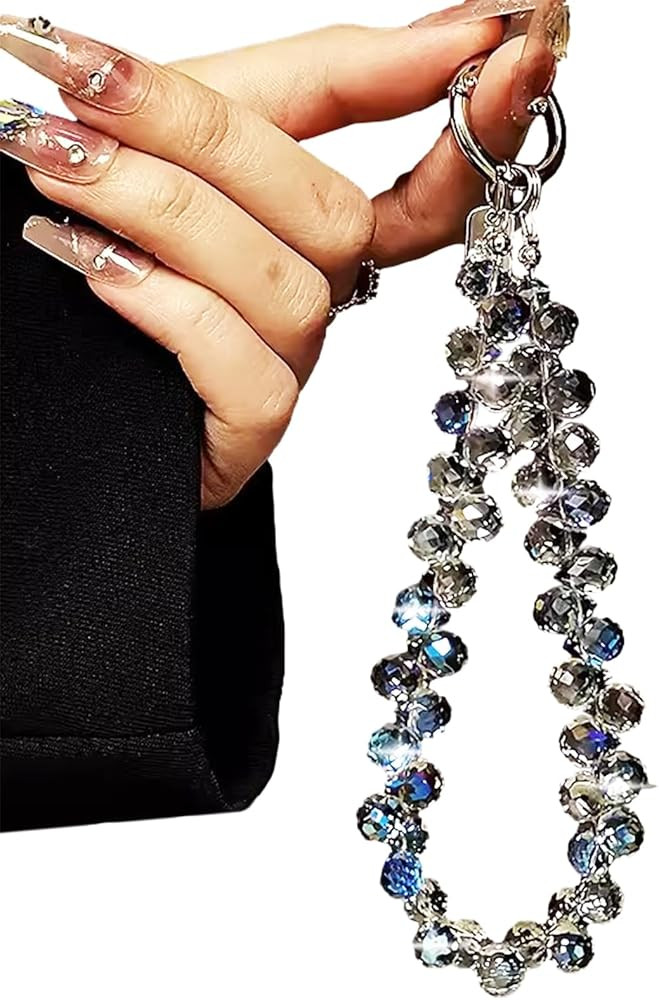 Clear Blue Crystals Beads Pendant Aesthetic Keychain Wristlet Bag Charm Shiny Crystal Bead Chain ... | Amazon (US)