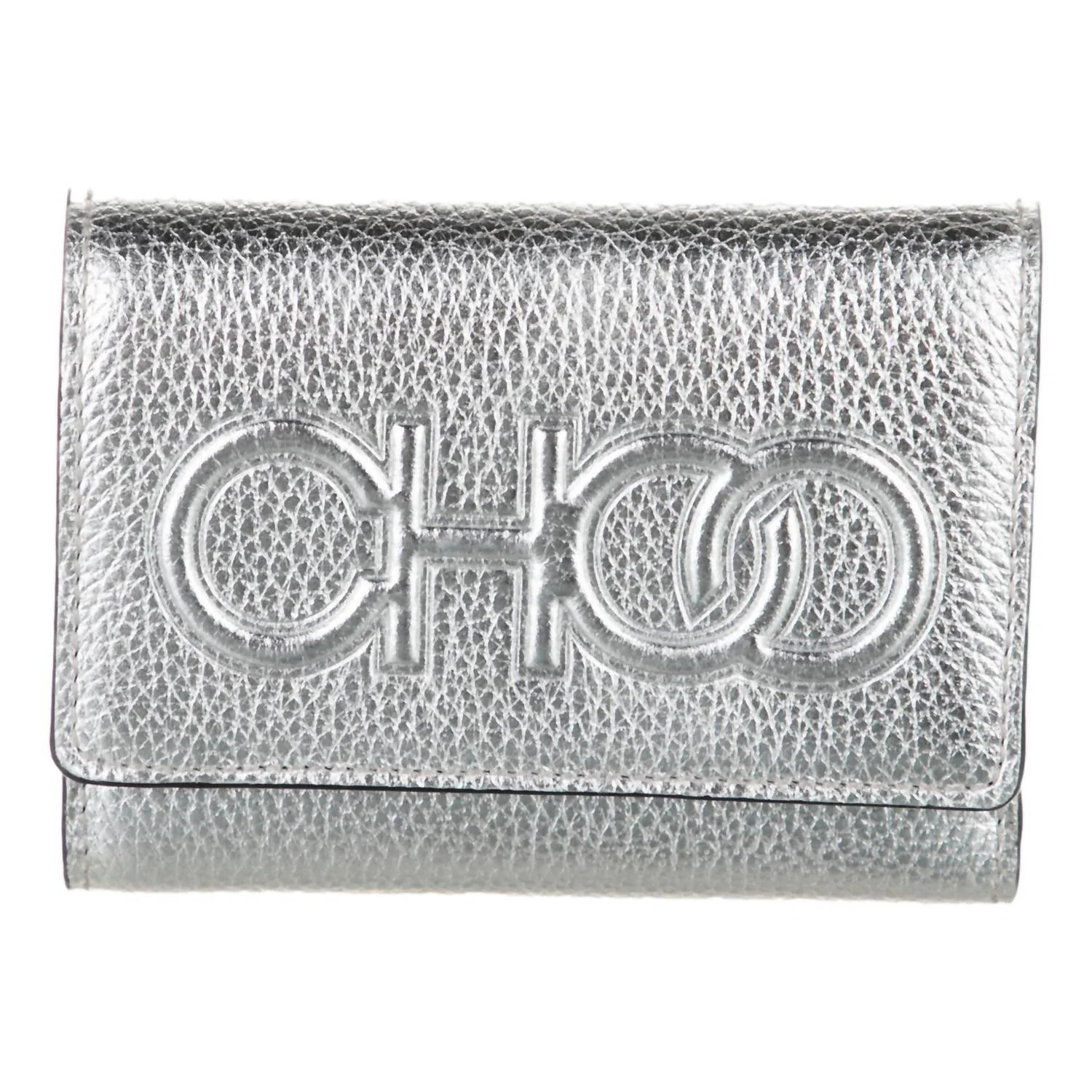 Women's Loni Leather Embossed Logo Tri-Fold Card Case Wallet In Silver | Shop Simon