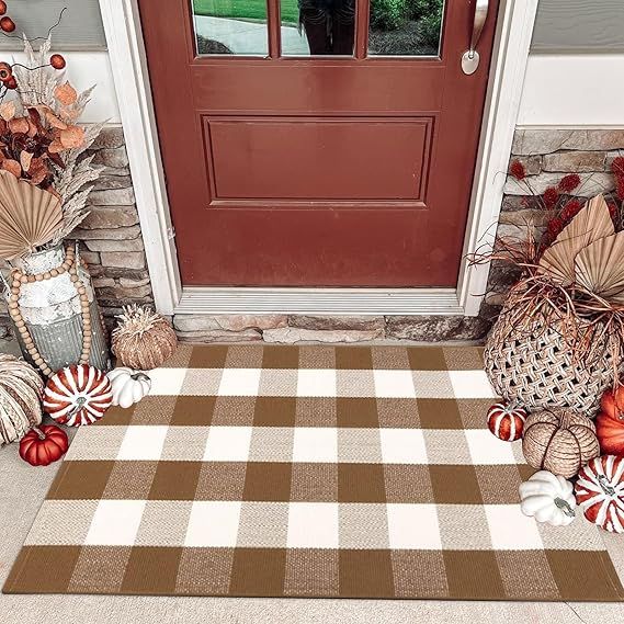 Buffalo Plaid Outdoor Rug Doormat Farmhouse Checkered Front Porch Rug Machine Washable Woven Cott... | Amazon (US)
