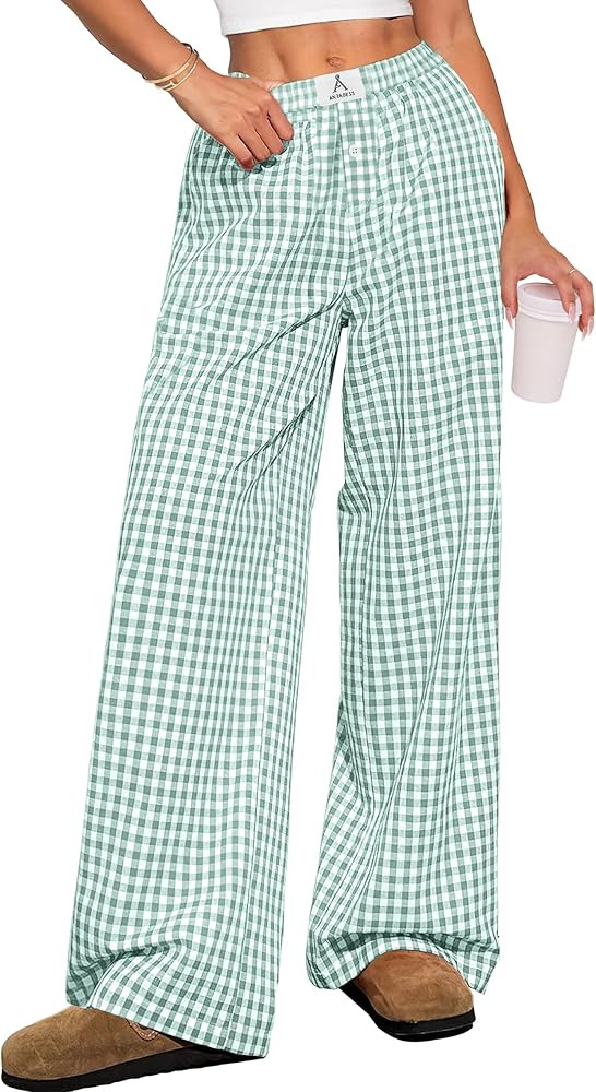 ANRABESS Womens Striped Gingham Pants 2026 Pajama Lounge Boxer Pants Cute Comfy PJ Bottoms with P... | Amazon (US)