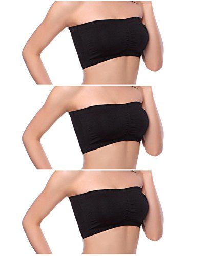 Venbond 3-4Packs Women's Seamless Bandeau Crop Tube Top Bra Strapless Padded Brarette (M, Solid Blac | Amazon (US)