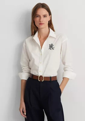 Lauren Ralph Lauren Women's Relaxed Fit Stretch Cotton Shirt, White, Large | Belk