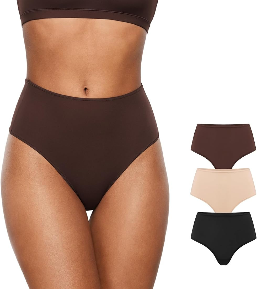 INLYRIC Women's Inbarely Soft Thong - High Waisted Tagless Smooth Stretch Underwear Ultra-soft No... | Amazon (US)