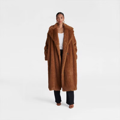 KBB by KAHLANA Women's 'The Oversized Faux Fur Trench Coat' - Teddy Brown | Target