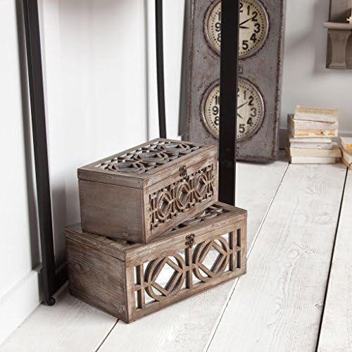 Mercana Set of 2 Hand Carved Wooden Estooki Boxes, Functional Decor, 7'' H x 15.34'' W x 9.38'' D (L | Amazon (US)