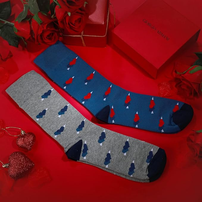 2 Pairs Valentine's Day Socks Heart Lips Novelty Crew Dress Socks Love Pattern Cotton Socks for V... | Amazon (US)