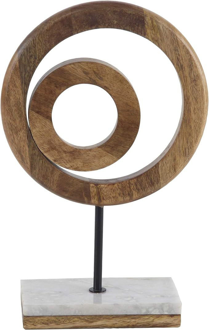 Deco 79 Modern Wooden Ring Sculpture, 4"W x 13"H, Black, Brown, White | Amazon (US)
