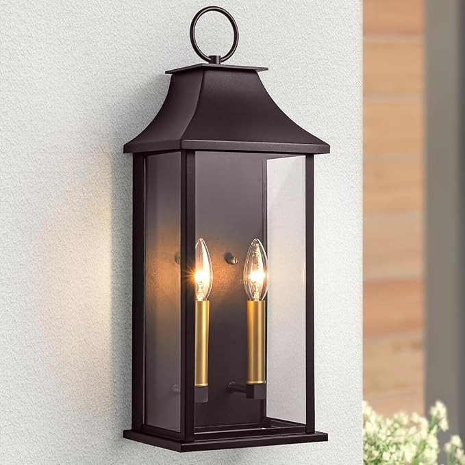 Oil Rubbed Bronze Dusk to Dawn Outdoor Wall Light, 20.6" Large Outside Wall Sconce Light 2-Light,... | Amazon (US)