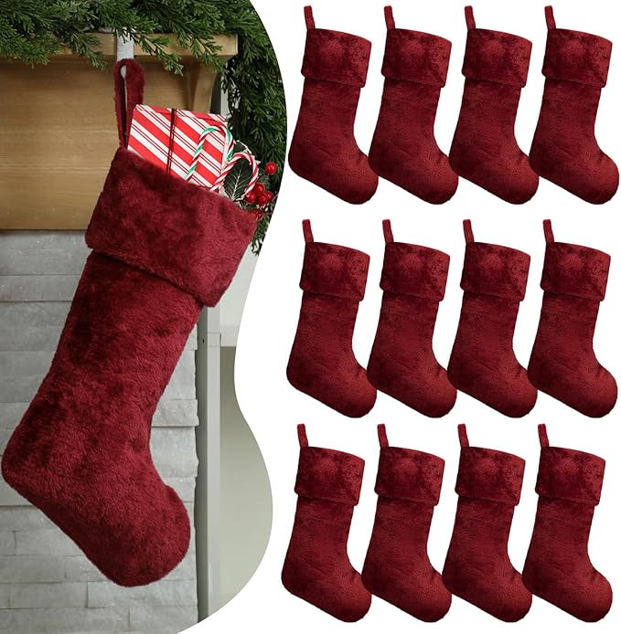 12 Pcs Christmas Stocking 18'' Bulk Thick Plush Fabric Hanging Christmas Stocking Decorations for... | Amazon (US)