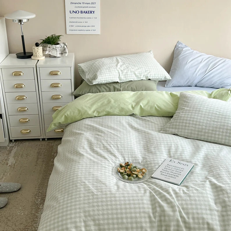 Ever Lasting | Green Gingham Plaid Bedding Set Twin Queen Bedding Set Full Duvet Cover Set Bed Se... | Etsy (US)