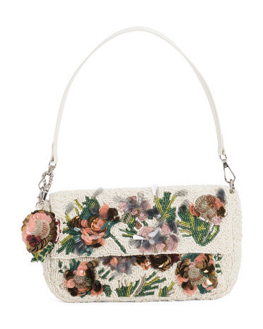 Beaded Multi Flower Cluster Shoulder Bag for Women | Leather | Marshalls