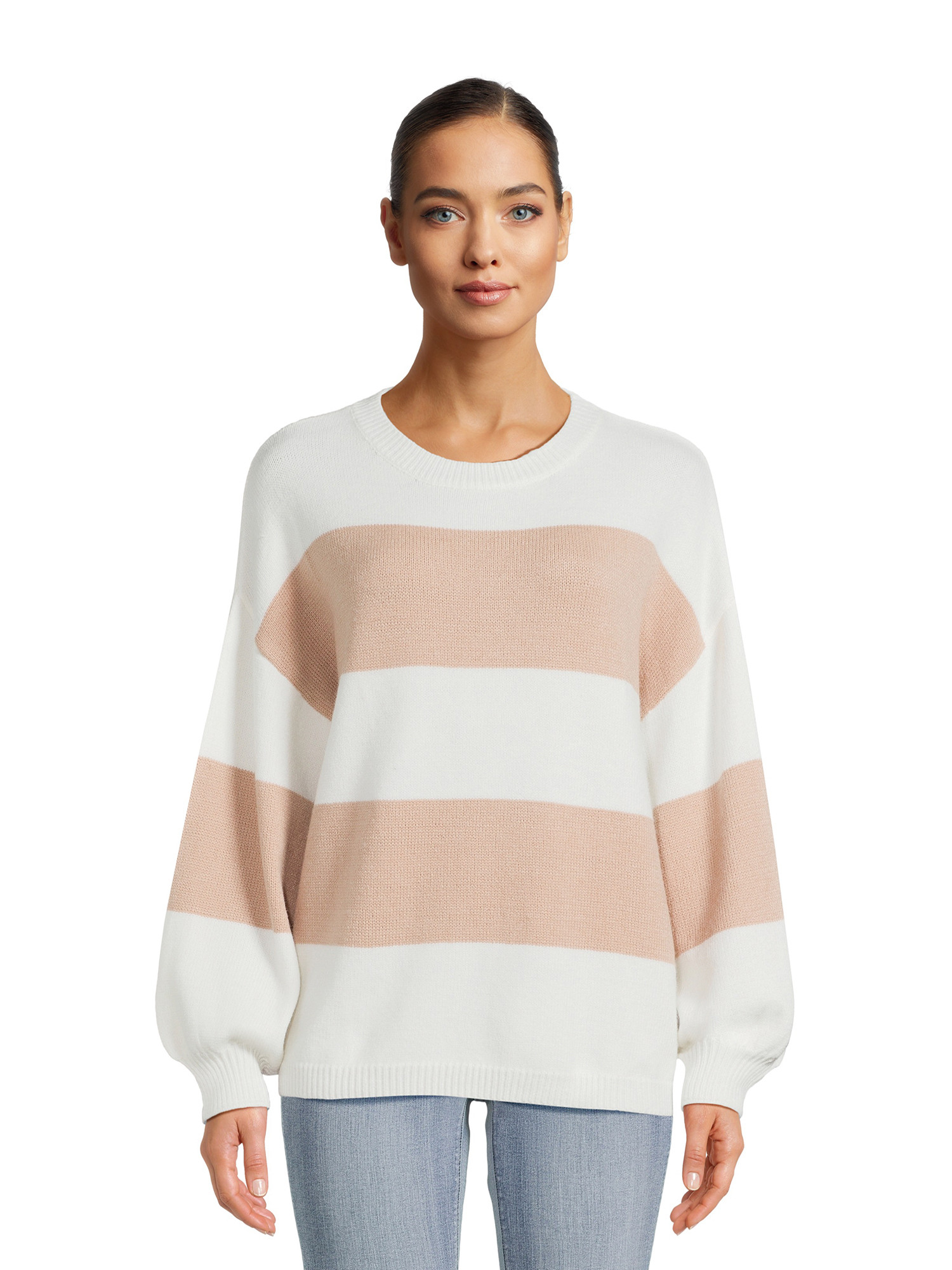 Dreamers By Debut Women's Striped Sweater with Blouson Sleeves, Midweight, Sizes XS-XL | Walmart (US)