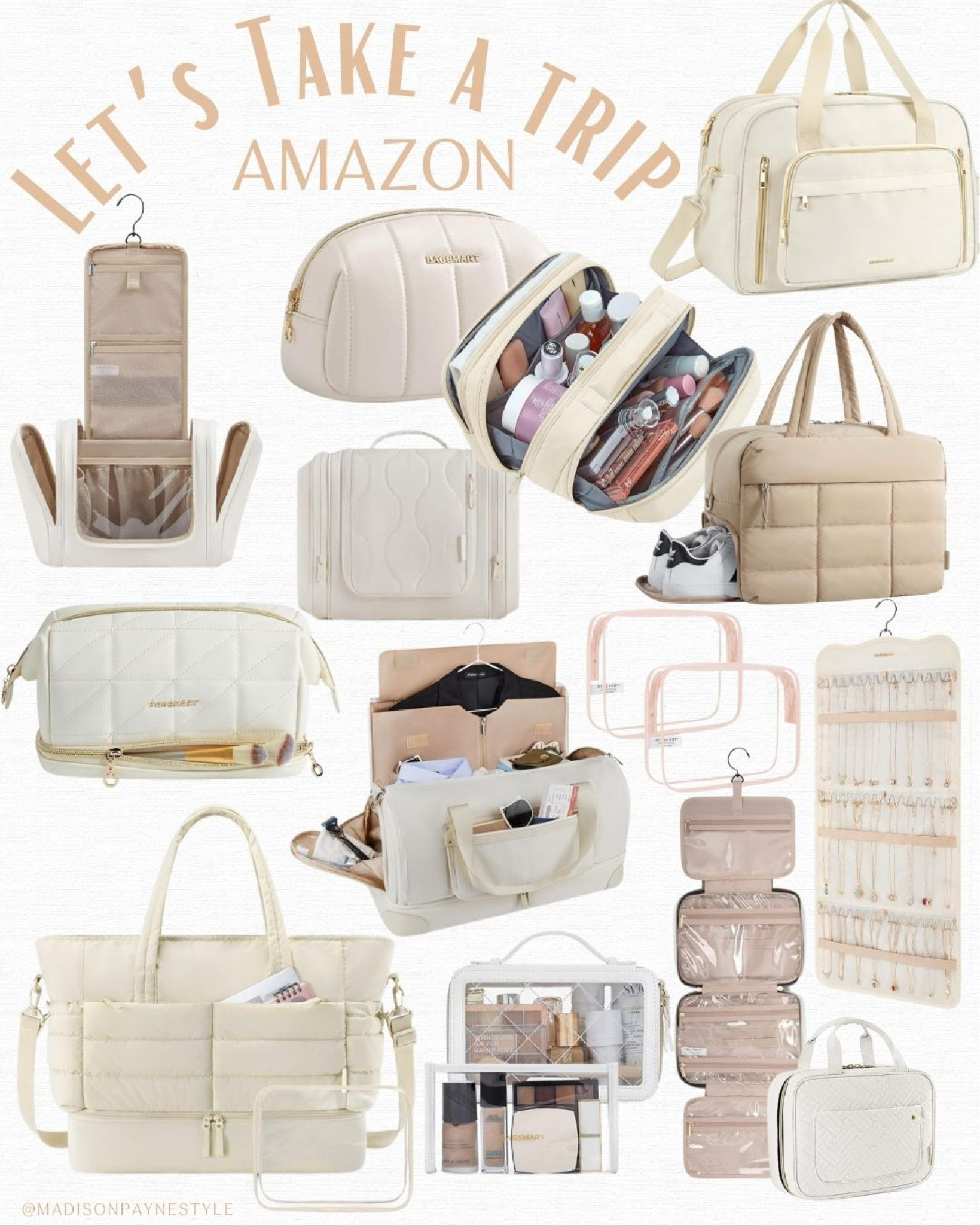 Amazon Travel ✈️ ready to travel more in 2025?! Tha hanging toiletry bag is a must have, our team loves it and it comes in 2 sizes 😍 the puffy weekender is a great size and has a shoe compartment! You can’t go wrong with any of these Amazon travel finds 🧳

Travel, Amazon travel, travel finds, travel must haves, travel essentials, Bagsmart, Madison Payne 

#LTKSeasonal #LTKItBag #LTKTravel