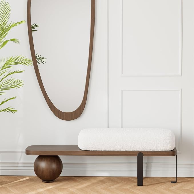 homary Entryway Bench, Modern Wooden Boucle Upholstered Bench with Abstract Metal Leg and Comfort... | Amazon (US)