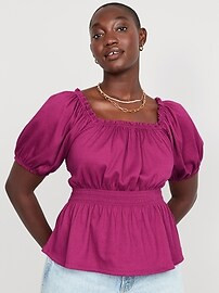 Puff-Sleeve Smocked Babydoll Blouse for Women | Old Navy (US)