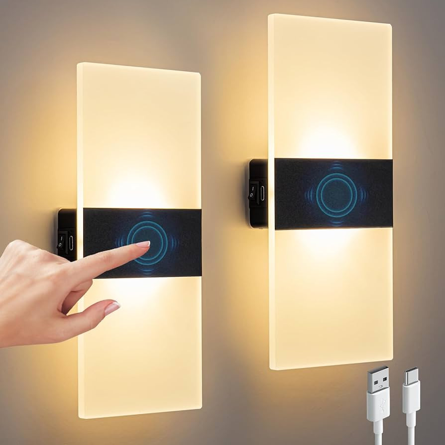 SURPALIG Touch Control Wall Sconces Set of 2 Bedside Night Light Dimmable 3600mAh Battery Operate... | Amazon (US)